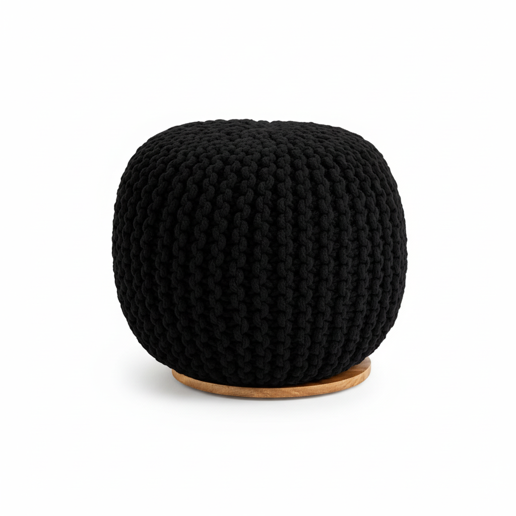 Fusion Black Woven Pouffe