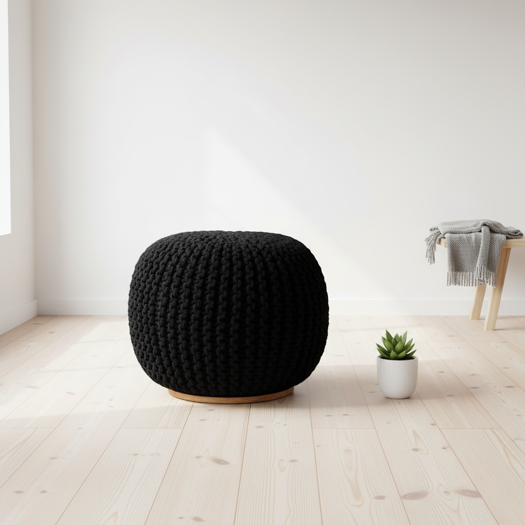 Fusion Black Woven Pouffe