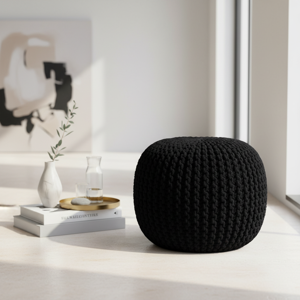 Fusion Black Woven Pouffe
