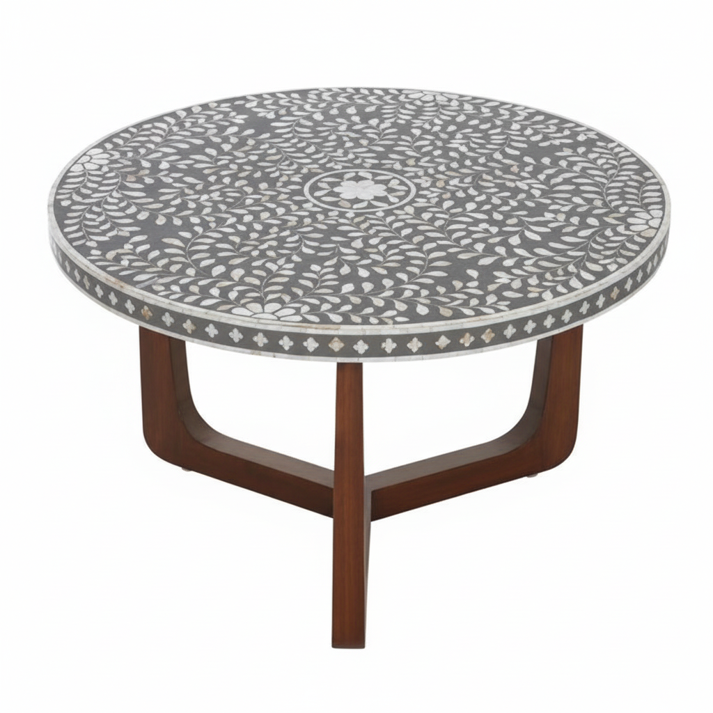 Fusion Mother of Pearl Design Round Coffee Table