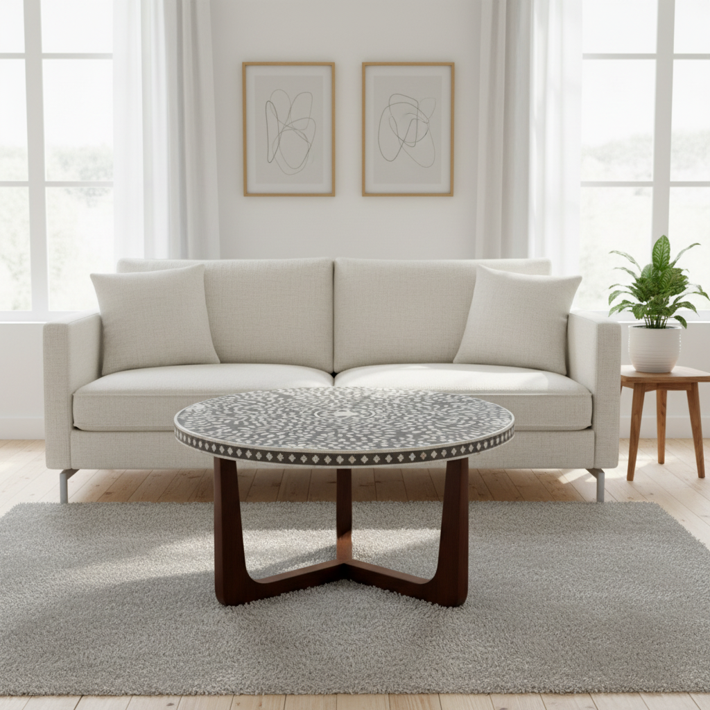 Fusion Mother of Pearl Design Round Coffee Table