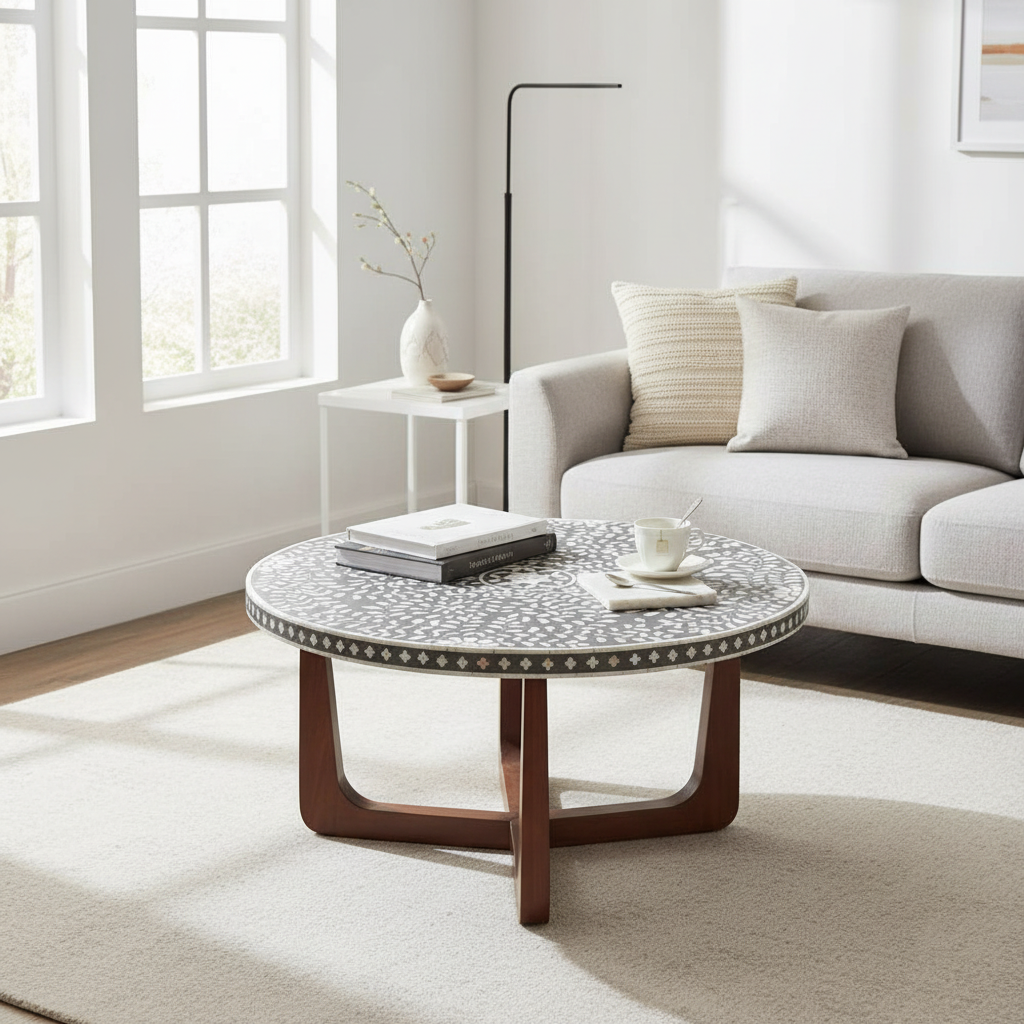 Fusion Mother of Pearl Design Round Coffee Table