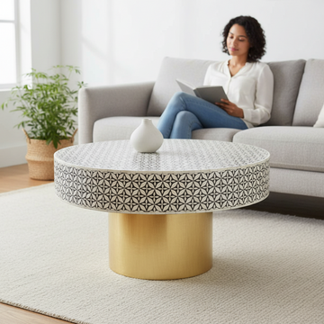 Fusion Round Coffee Table With Gold Base