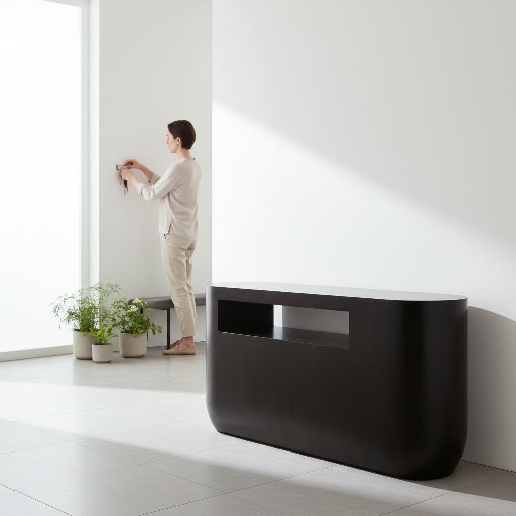 Gabelle Oval Ebony Bamboo Console Table