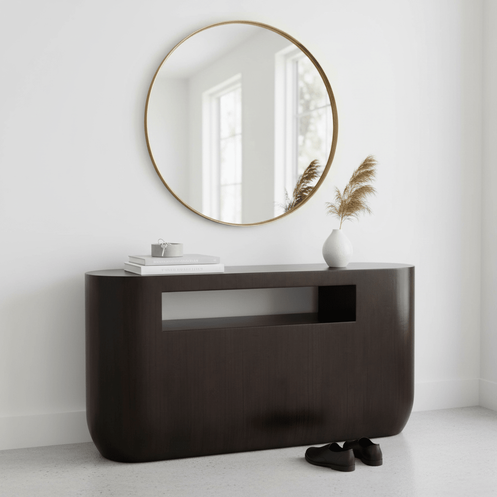 Gabelle Oval Ebony Bamboo Console Table