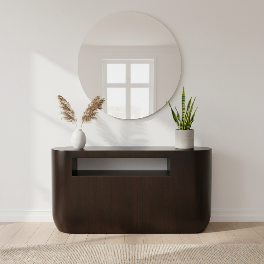 Gabelle Oval Ebony Bamboo Console Table