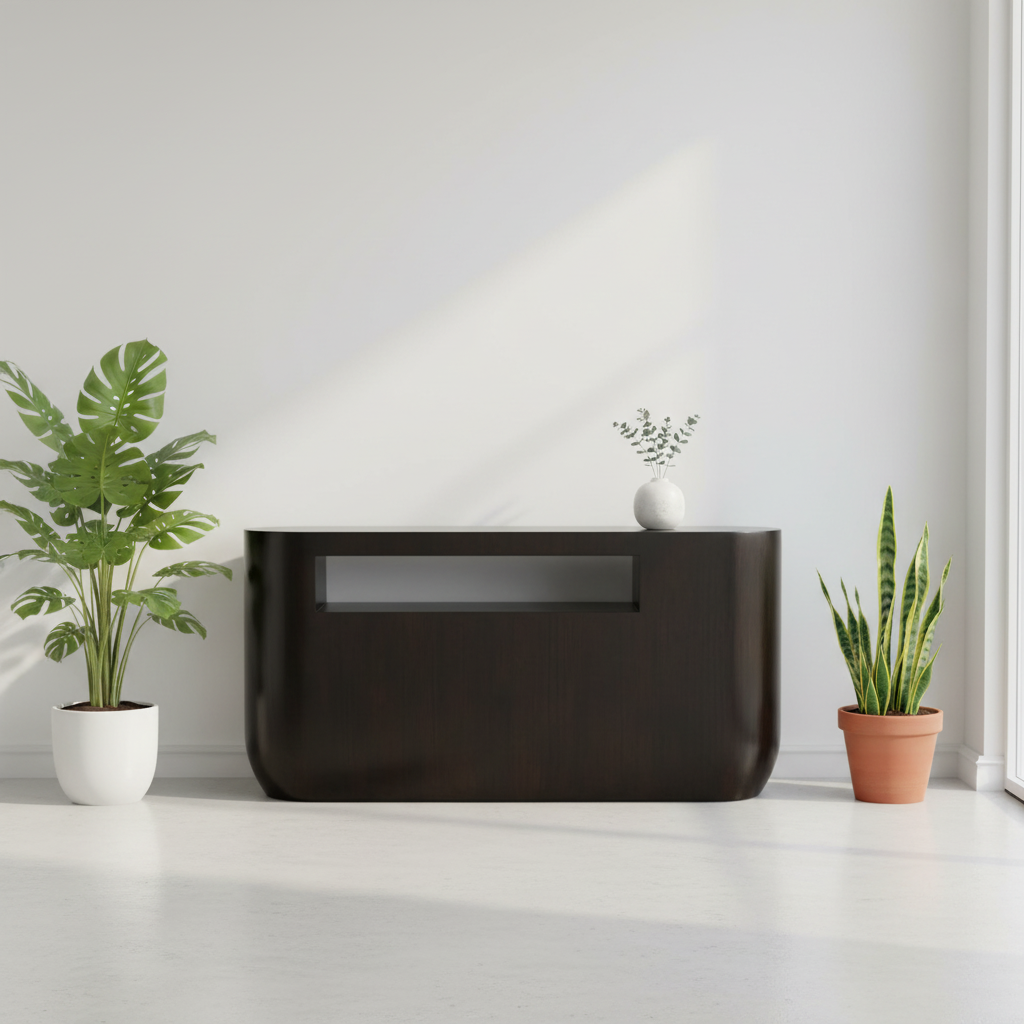 Gabelle Oval Ebony Bamboo Console Table