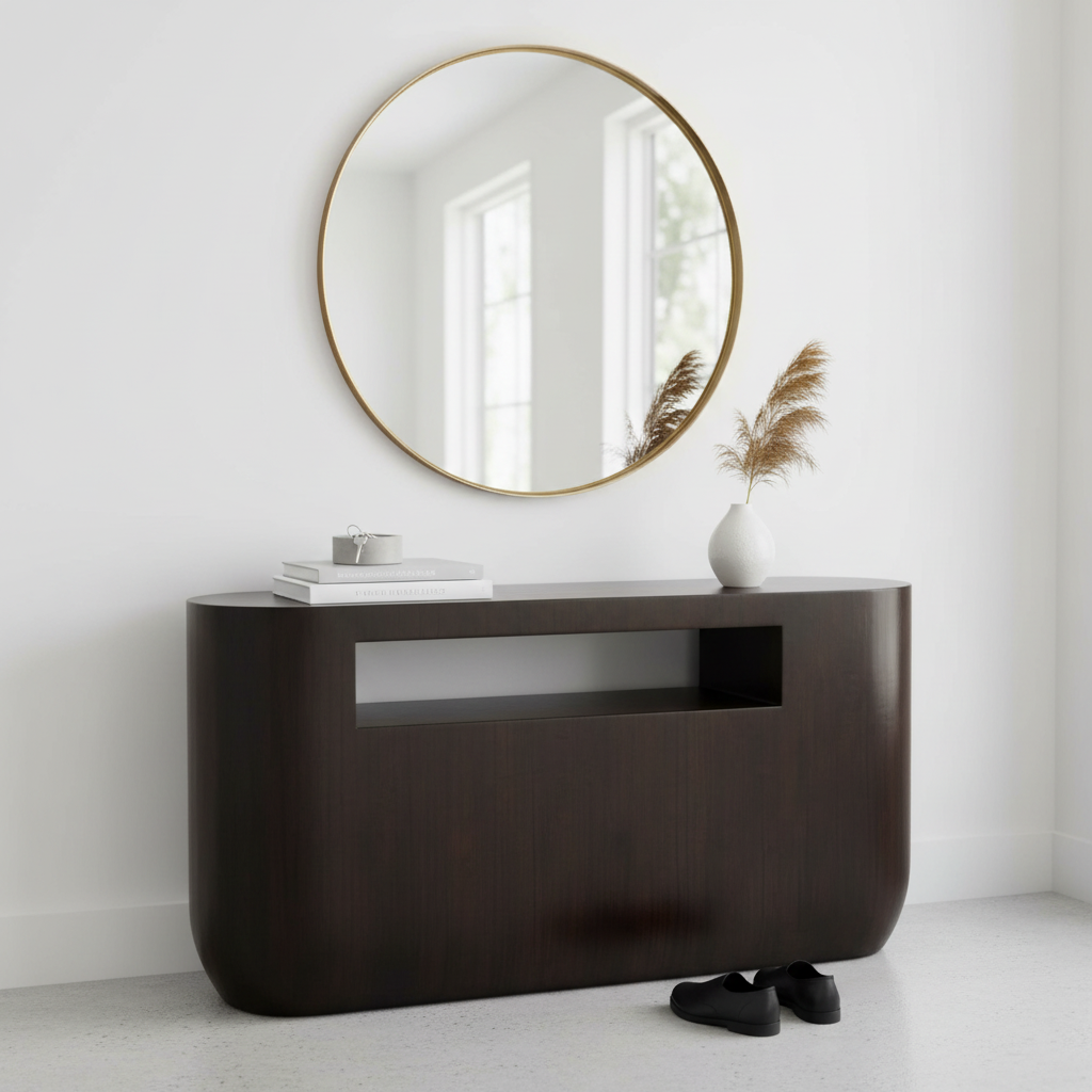 Gabelle Oval Ebony Bamboo Console Table