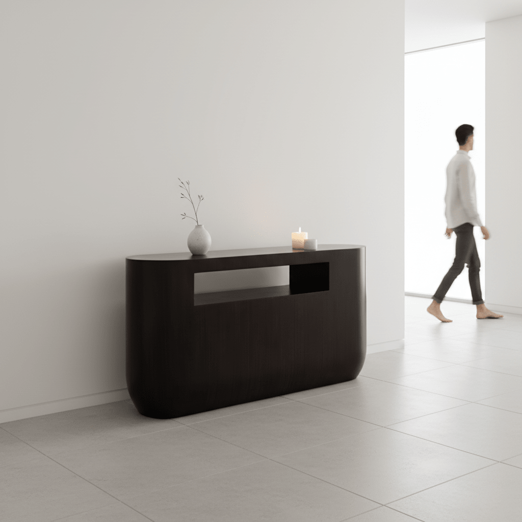 Gabelle Oval Ebony Bamboo Console Table
