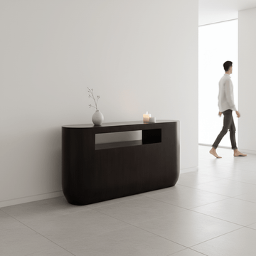 Gabelle Oval Ebony Bamboo Console Table