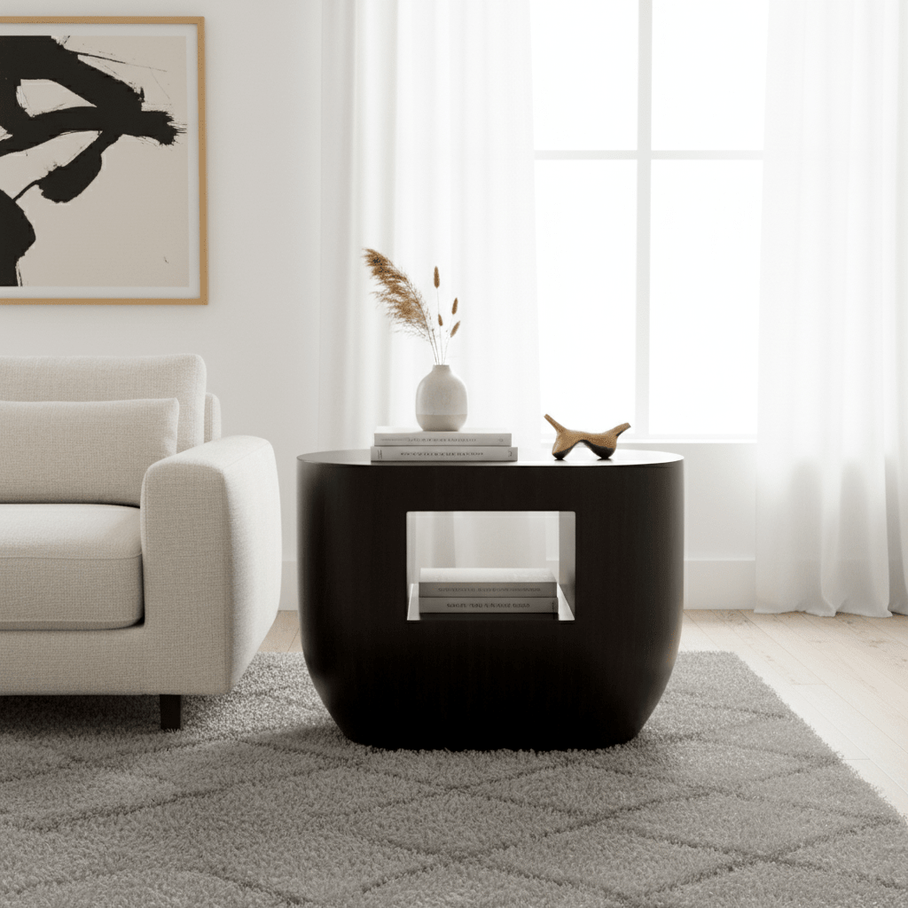 Gabelle Oval Ebony Bamboo Side Table