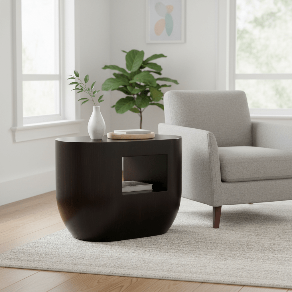 Gabelle Oval Ebony Bamboo Side Table