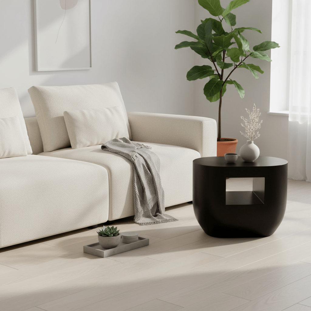 Gabelle Oval Ebony Bamboo Side Table
