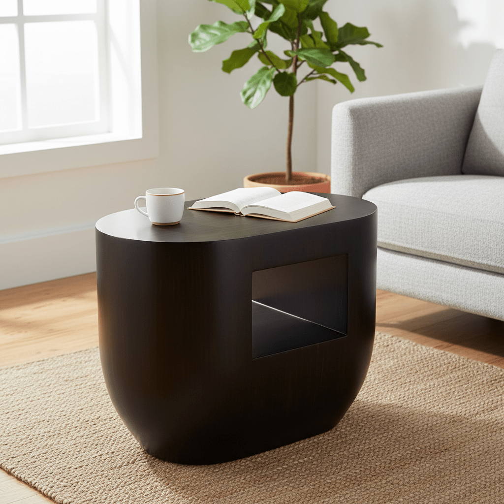 Gabelle Oval Ebony Bamboo Side Table