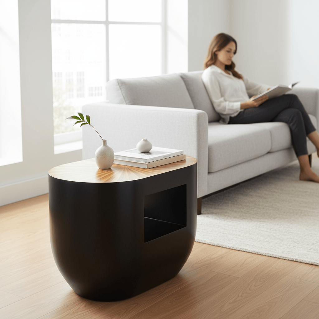 Gabelle Oval Ebony Bamboo Side Table