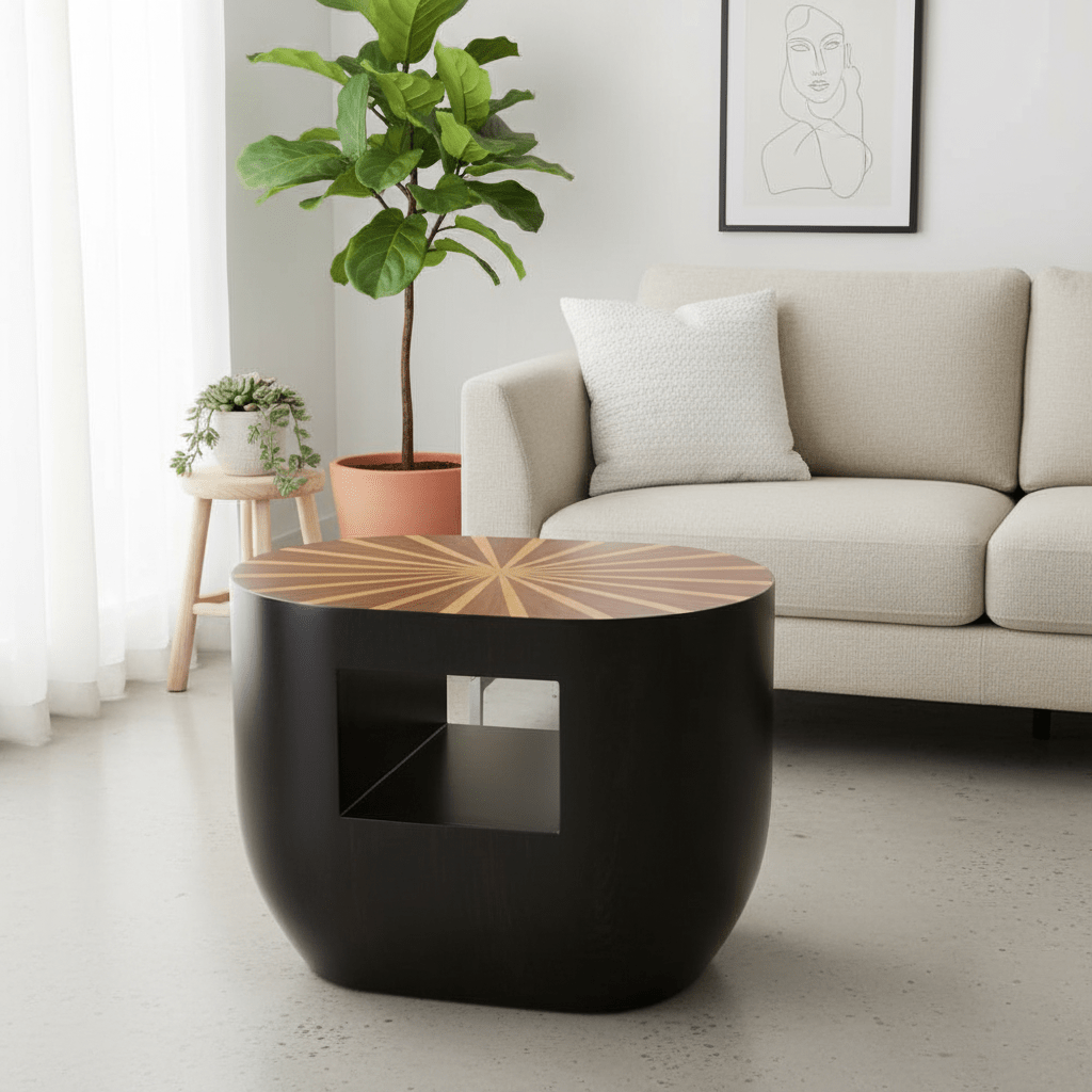Gabelle Oval Ebony Bamboo Side Table