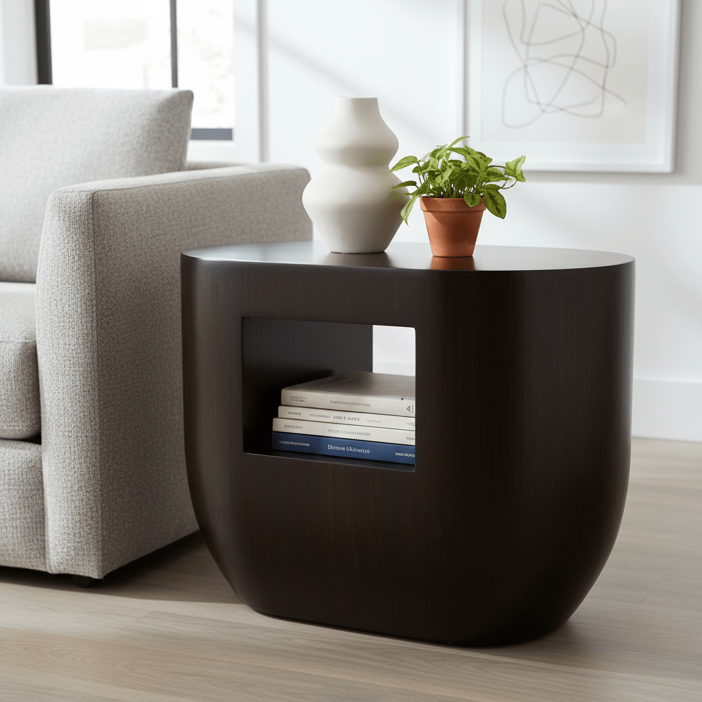 Gabelle Oval Ebony Bamboo Side Table