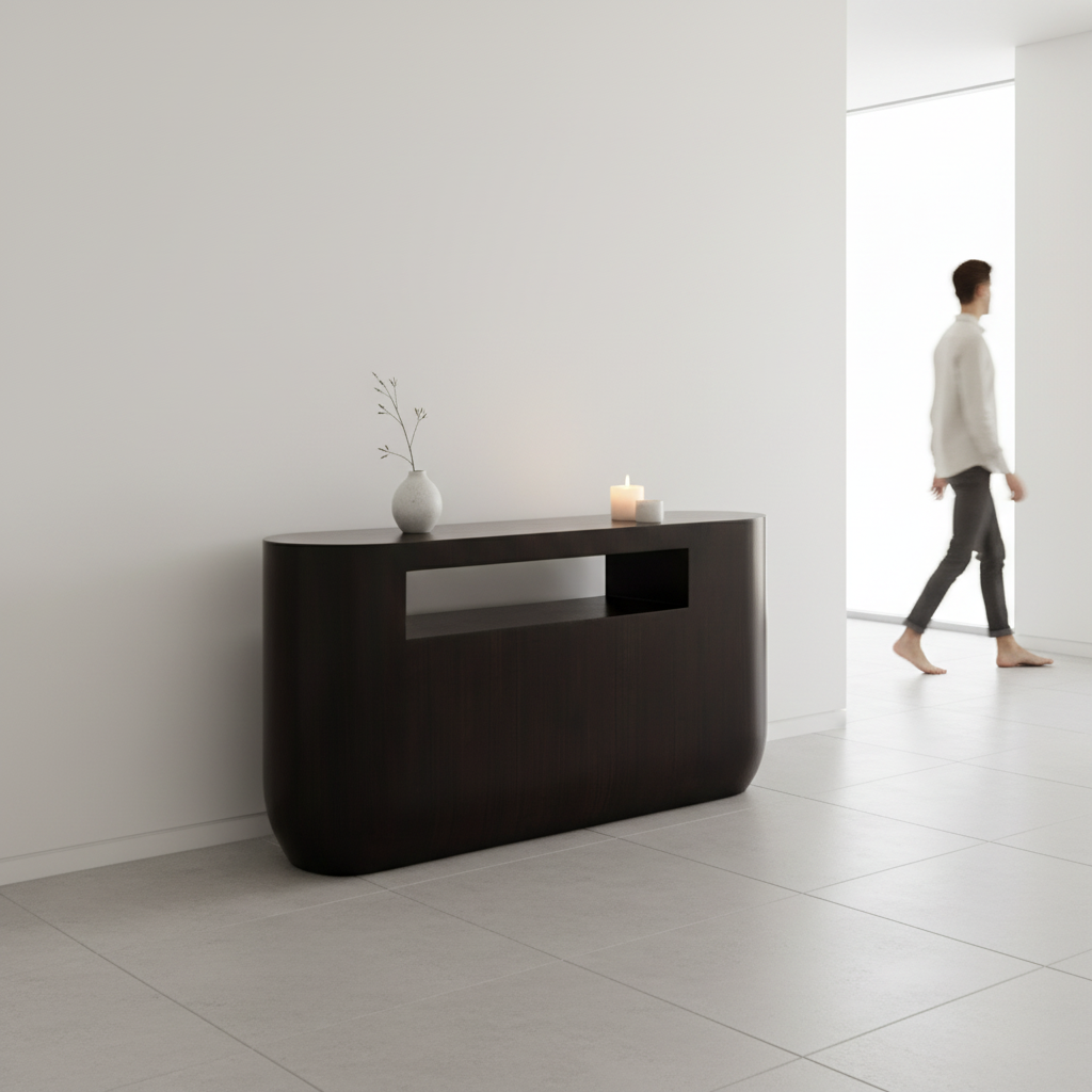 Gabelle Oval Ebony Bamboo Console Table