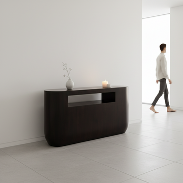 Gabelle Oval Ebony Bamboo Console Table