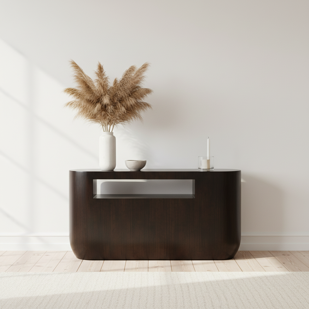 Gabelle Oval Ebony Bamboo Console Table