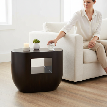 Gabelle Oval Ebony Bamboo Side Table