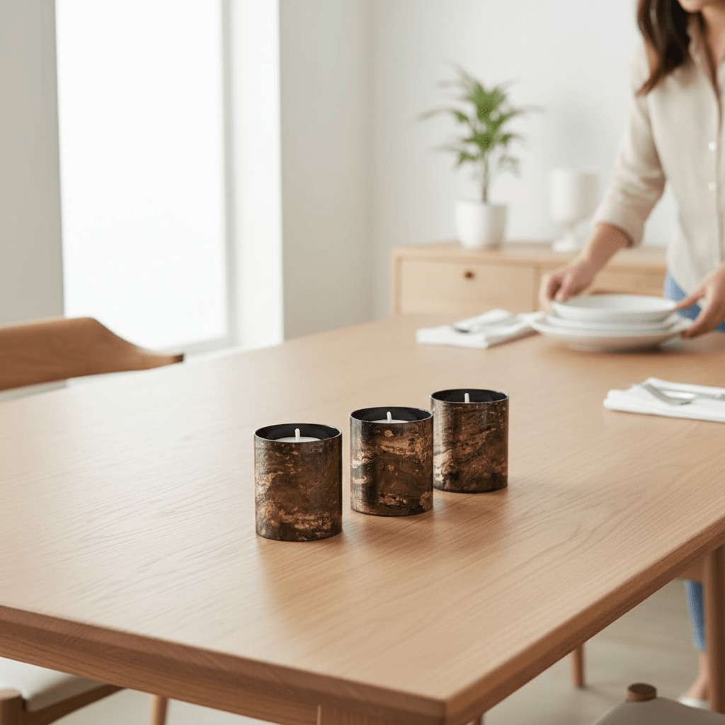 Gaia Set Of 3 Black And Gold Tealight Holders