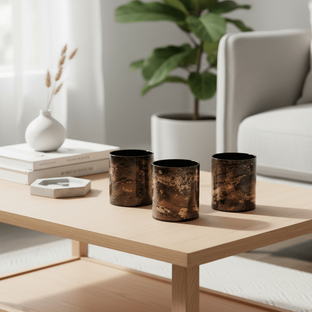 Gaia Set Of 3 Black And Gold Tealight Holders