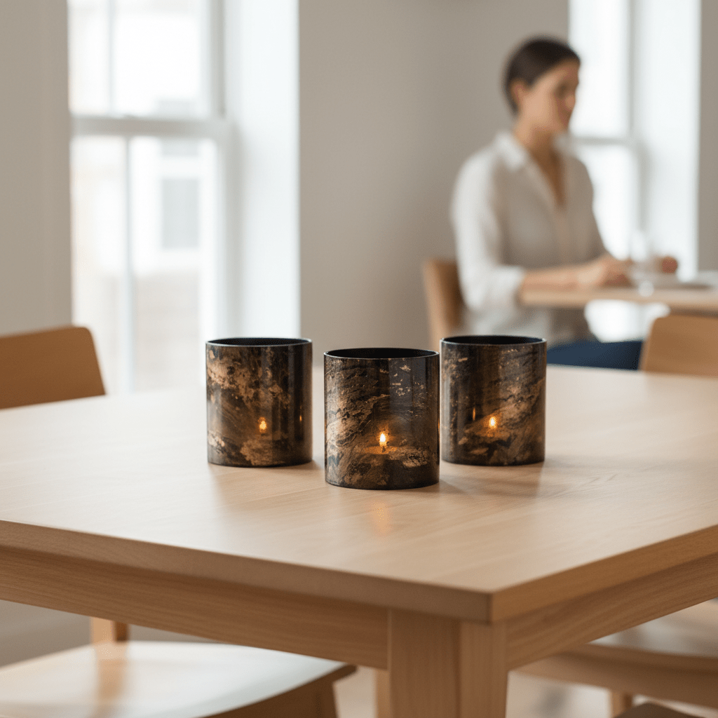 Gaia Set Of 3 Black And Gold Tealight Holders