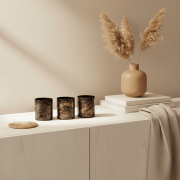 Gaia Set Of 3 Black And Gold Tealight Holders