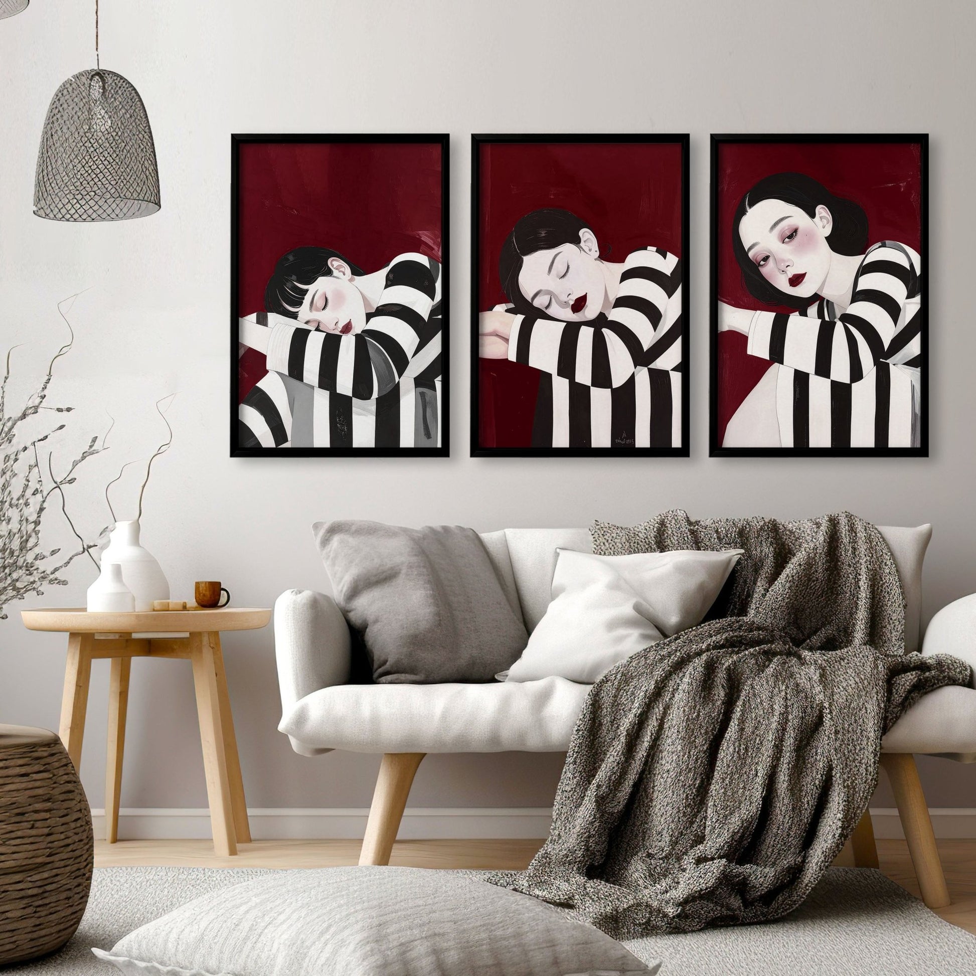 Gallery Walls Living Room | Set of 3 Boho Women Wall art Prints