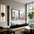 Games Room Wall Art London Skyline Black White Red Bus Street Scene displayed on a wall in a styled room — view 2