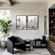 Games Room Wall Art London Skyline Black White Red Bus Street Scene displayed on a wall in a styled room — view 3