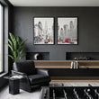 Games Room Wall Art London Skyline Black White Red Bus Street Scene displayed on a wall in a styled room — view 5