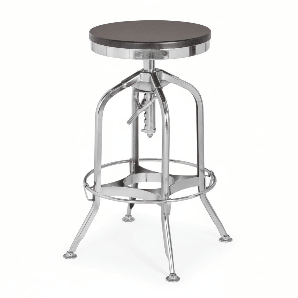 Gator Ash Wood And Silver Chrome Metal Stool