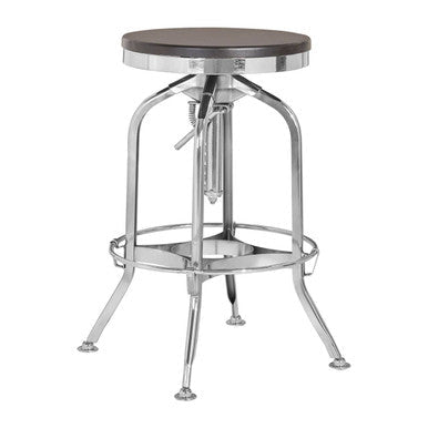 Gator Ash Wood And Silver Chrome Metal Stool