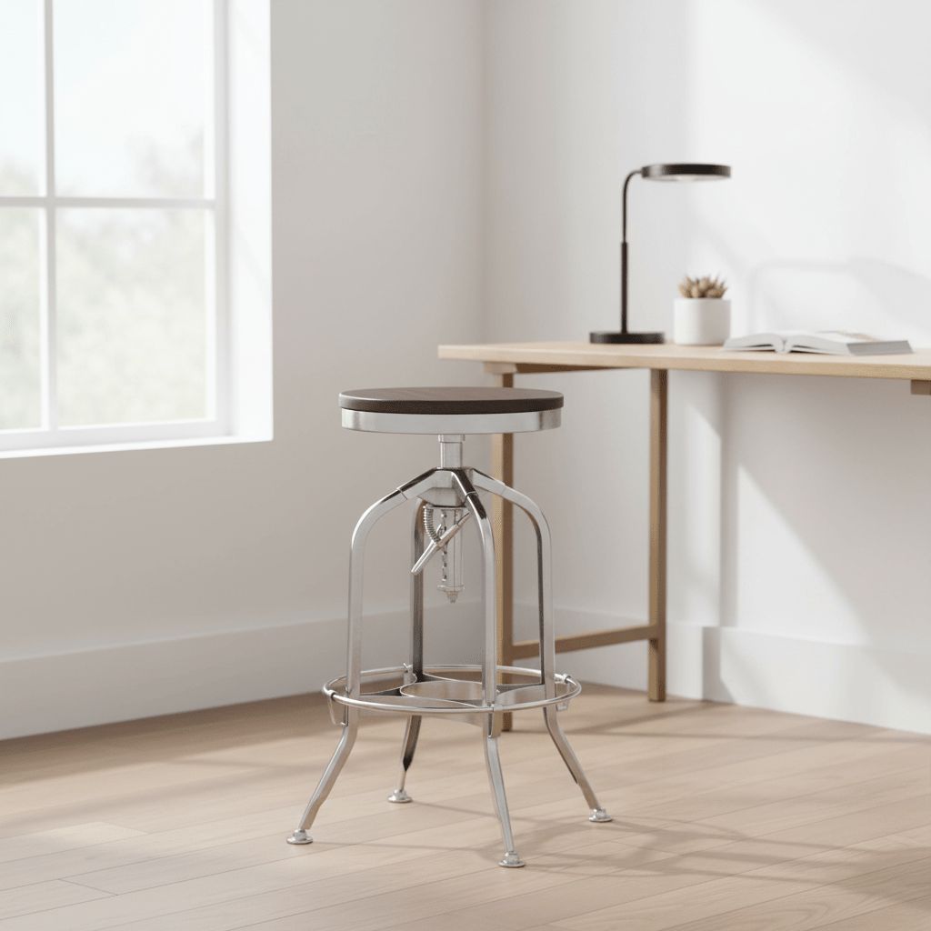 Gator Ash Wood And Silver Chrome Metal Stool