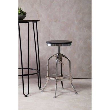 Gator Ash Wood And Silver Chrome Metal Stool