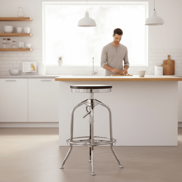 Gator Ash Wood And Silver Chrome Metal Stool