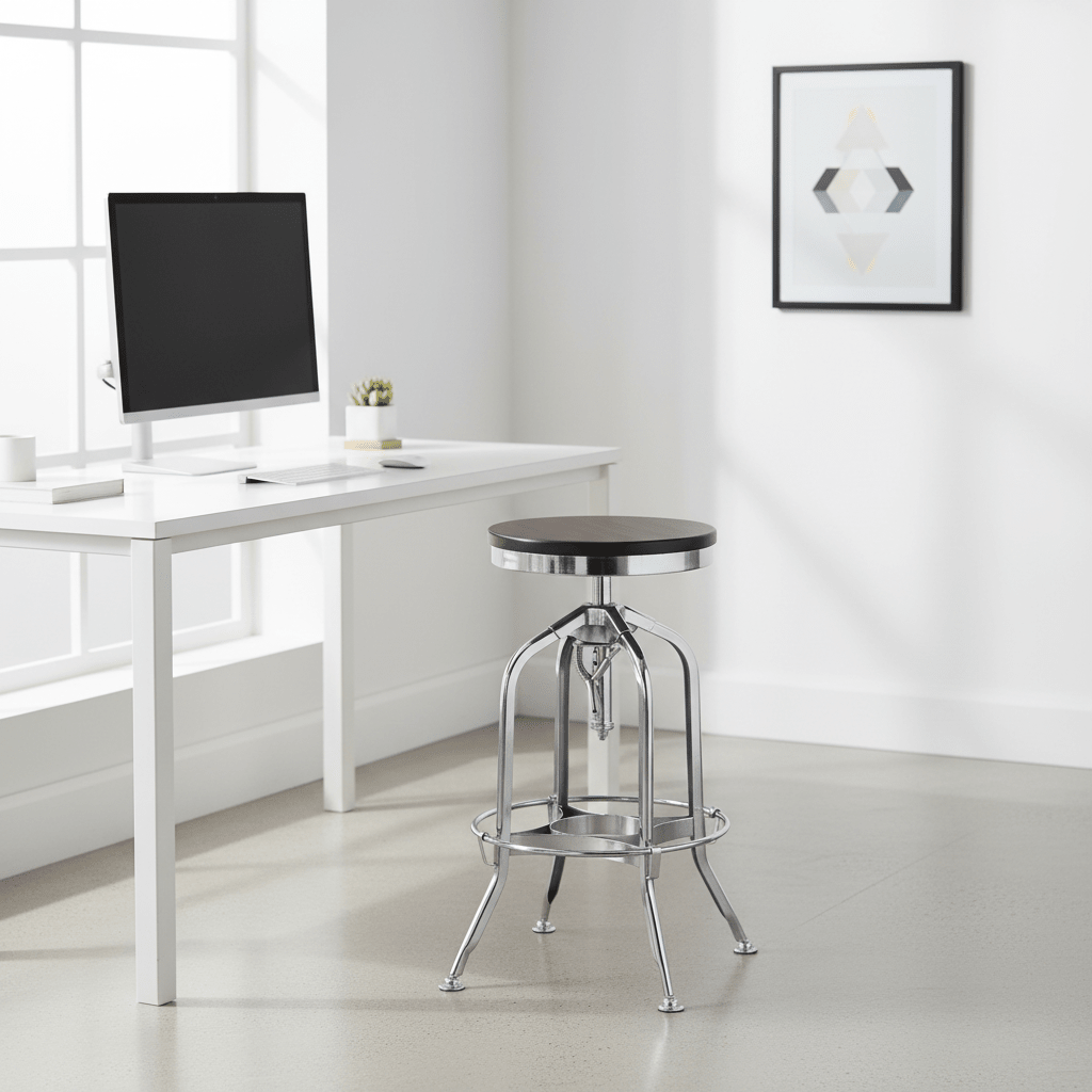 Gator Ash Wood And Silver Chrome Metal Stool