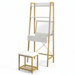 GOFLAME Vanity Table Set with Flip Top Mirror and Cushioned Stool, Ladder Makeup Vanity with 2 Shelves