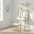 GOFLAME Vanity Table Set with Flip Top Mirror and Cushioned Stool, Ladder Makeup Vanity with 2 Shelves