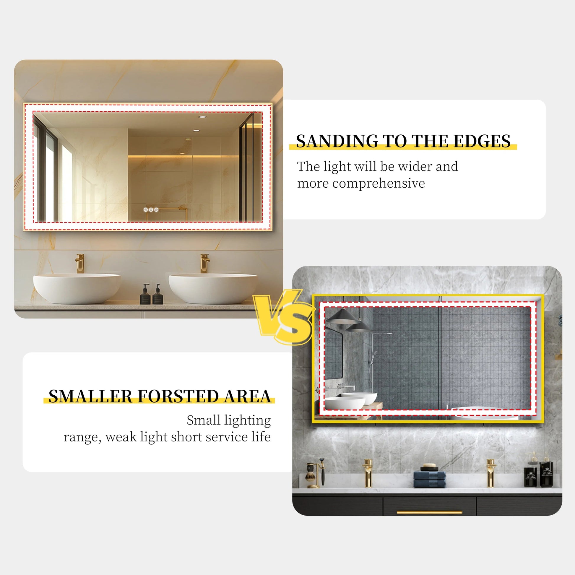 Gold Lighted Bathroom Mirror Rectangular Large LED Lighted Bathroom Mirror Gold Aluminum Frame with Front - lit Adjustable