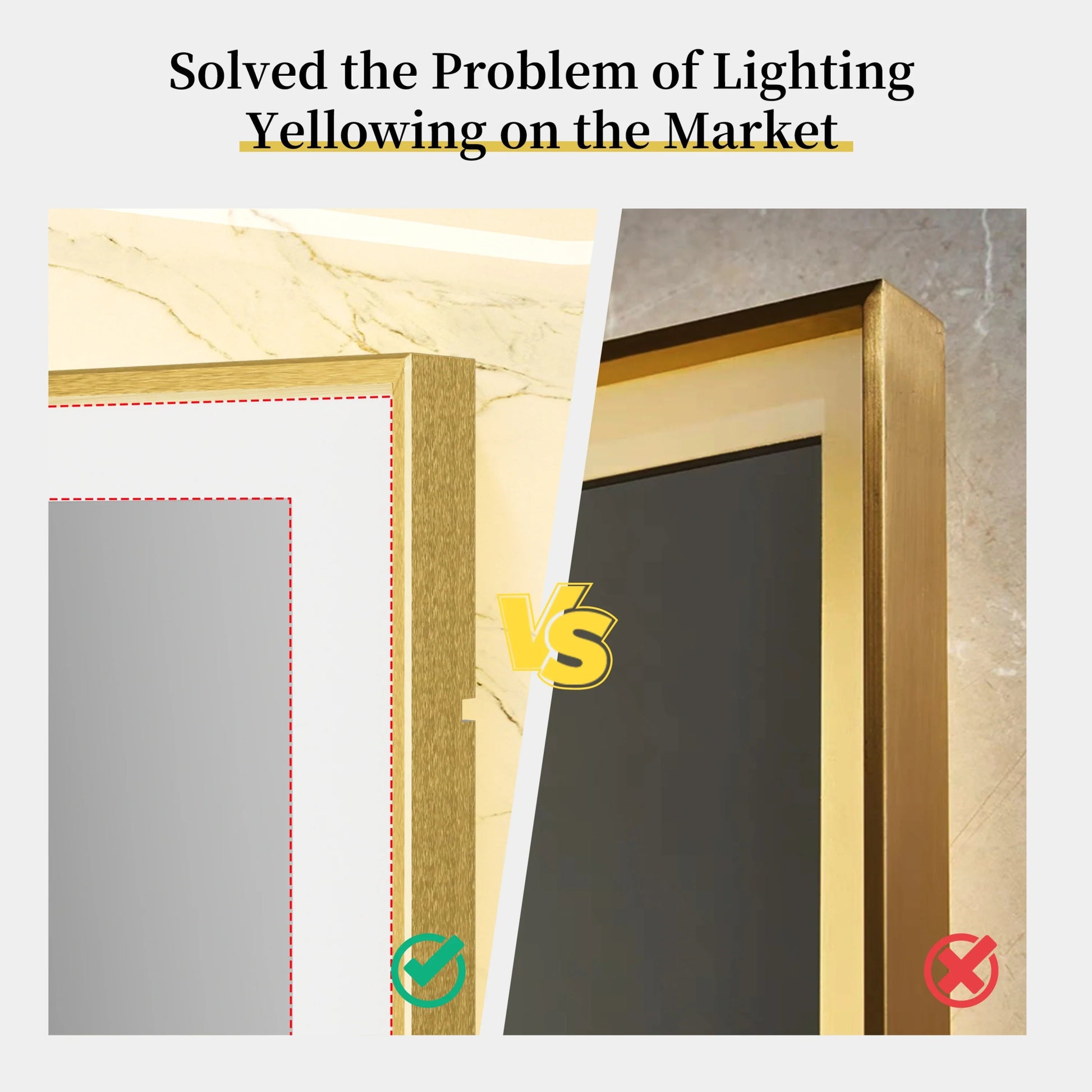 Gold Lighted Bathroom Mirror Rectangular Large LED Lighted Bathroom Mirror Gold Aluminum Frame with Front - lit Adjustable