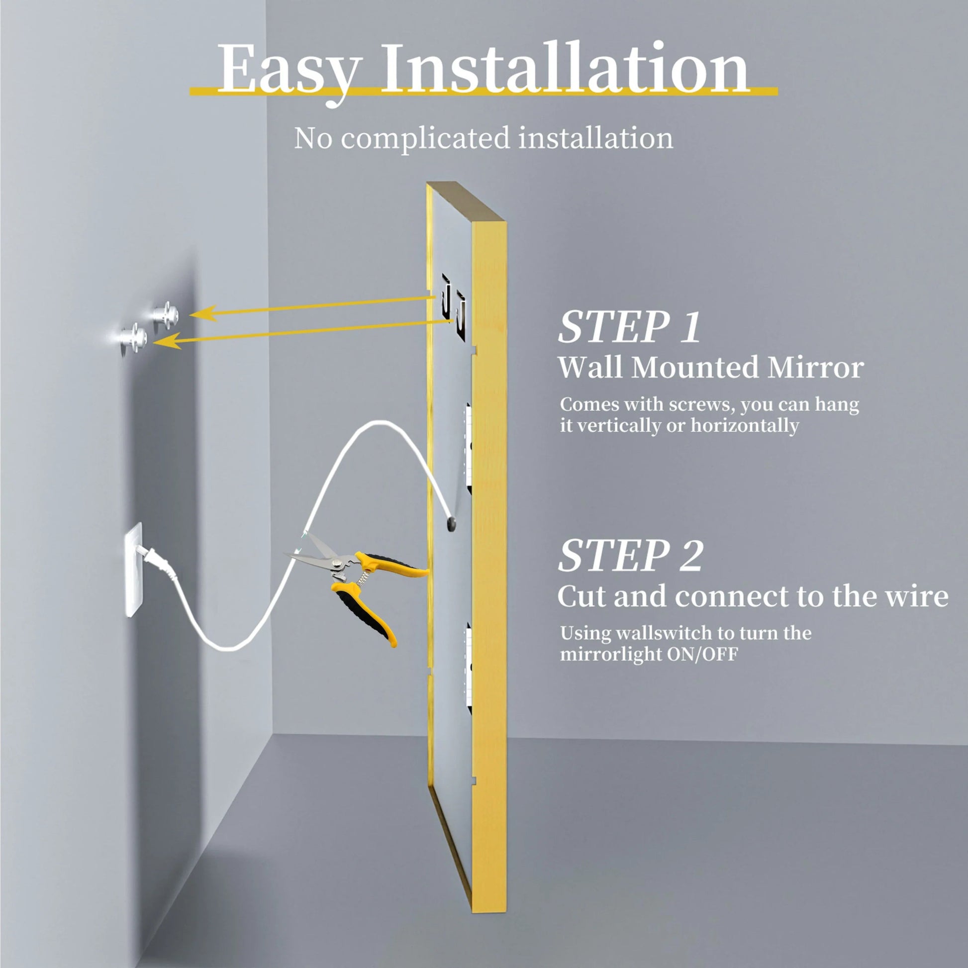 Gold Lighted Bathroom Mirror Rectangular Large LED Lighted Bathroom Mirror Gold Aluminum Frame with Front - lit Adjustable