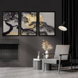 Gold Wall Art Japanese Pine Moon Japandi Art wall art displayed on a wall in a styled room — view 2