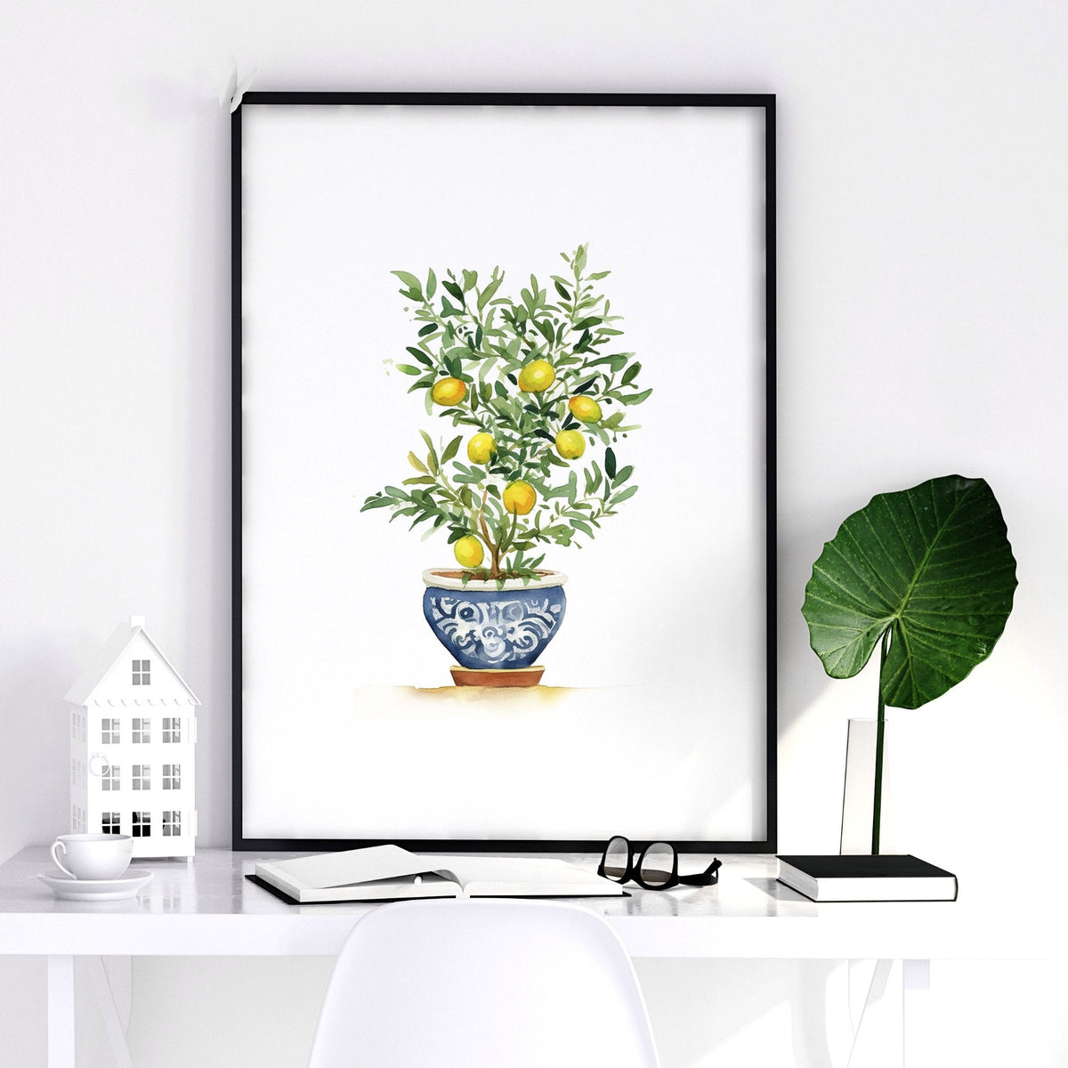 Green Wall Art French Country Lemon Tree Watercolour Prints | Set of 3