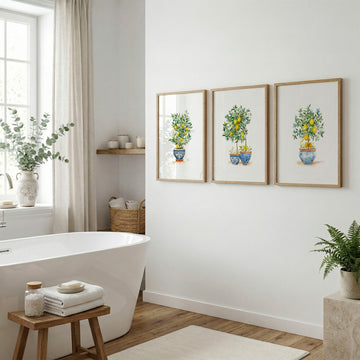 Green Wall Art French Country Lemon Tree Watercolour wall art displayed on a wall in a styled room — view 2