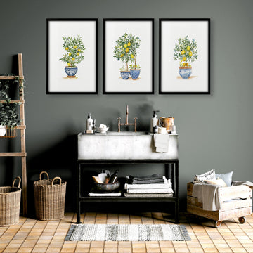 Green Wall Art French Country Lemon Tree Watercolour wall art displayed on a wall in a styled room — view 7