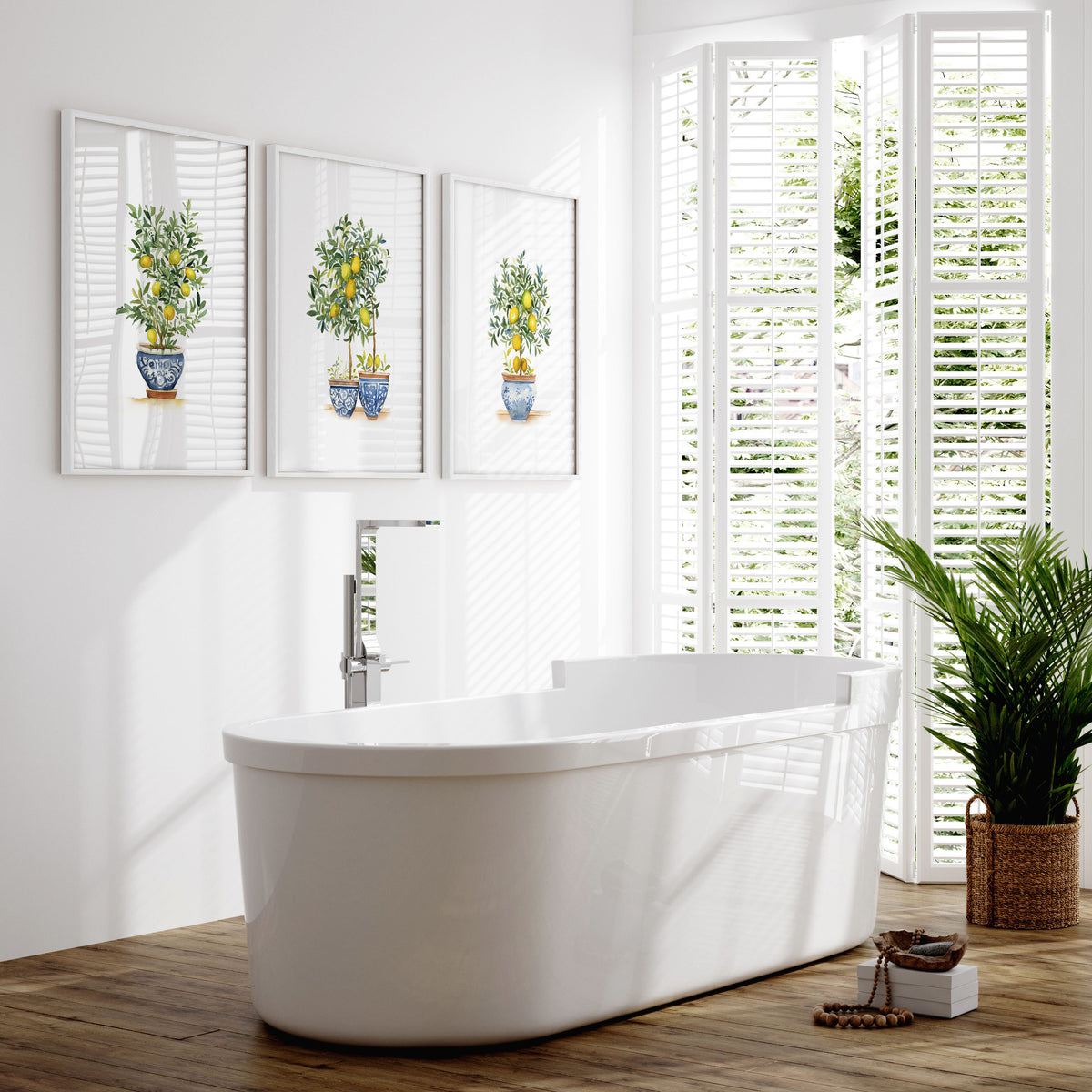 Green Wall Art French Country Lemon Tree Watercolour wall art displayed on a wall in a styled room — view 8