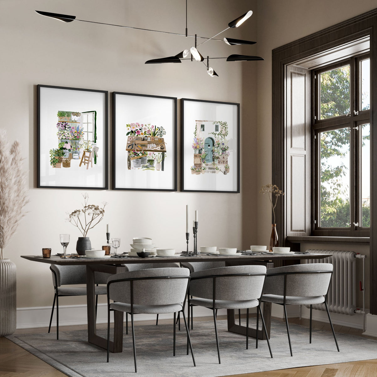 Green Wall Canvas Art Cottage Flower Shop Illustration wall art displayed on a wall in a styled room — view 5